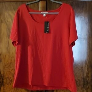 𝅺Kim Rogers Red Nylon Spandex Top NWT Sz 3X